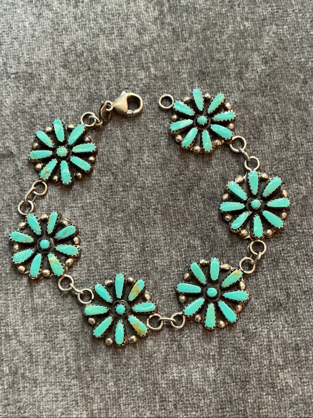 Vintage Southwestern Turquoise Floral Link Bracelet 8.5”